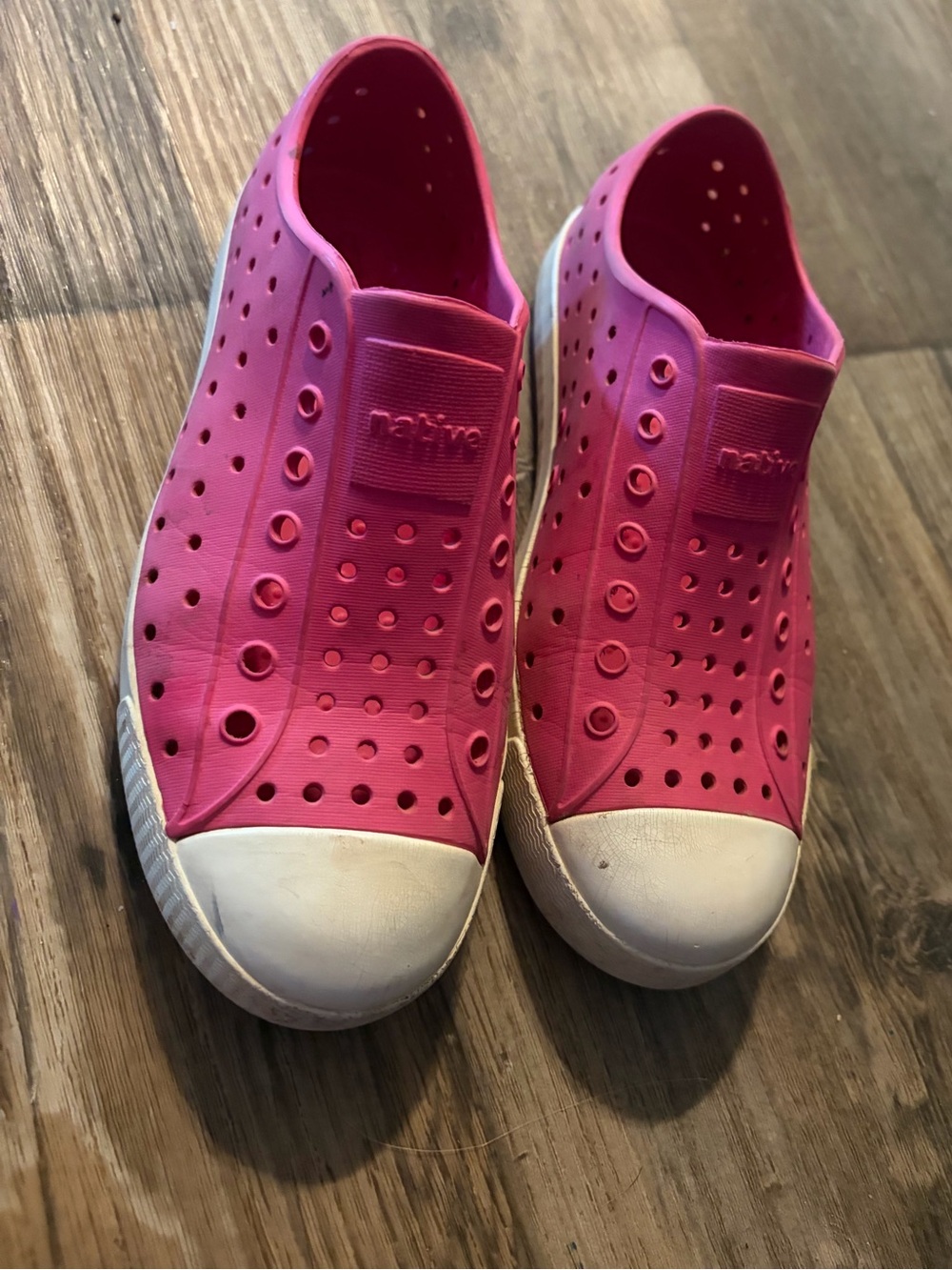 Native Pink Slip-On Jefferson Sneakers with White Toe Caps